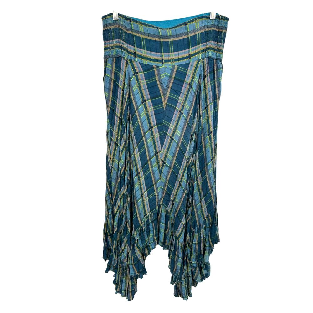Free People Gabrielle Blue Plaid Ruffle Hem Maxi Skirt NWT Size L Boho - Picture 6 of 15